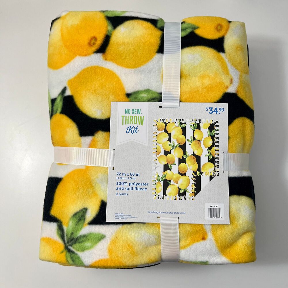 Wide Lemons No Sew Fleece Adult Kit 72x60 Fleece Tie Blanket